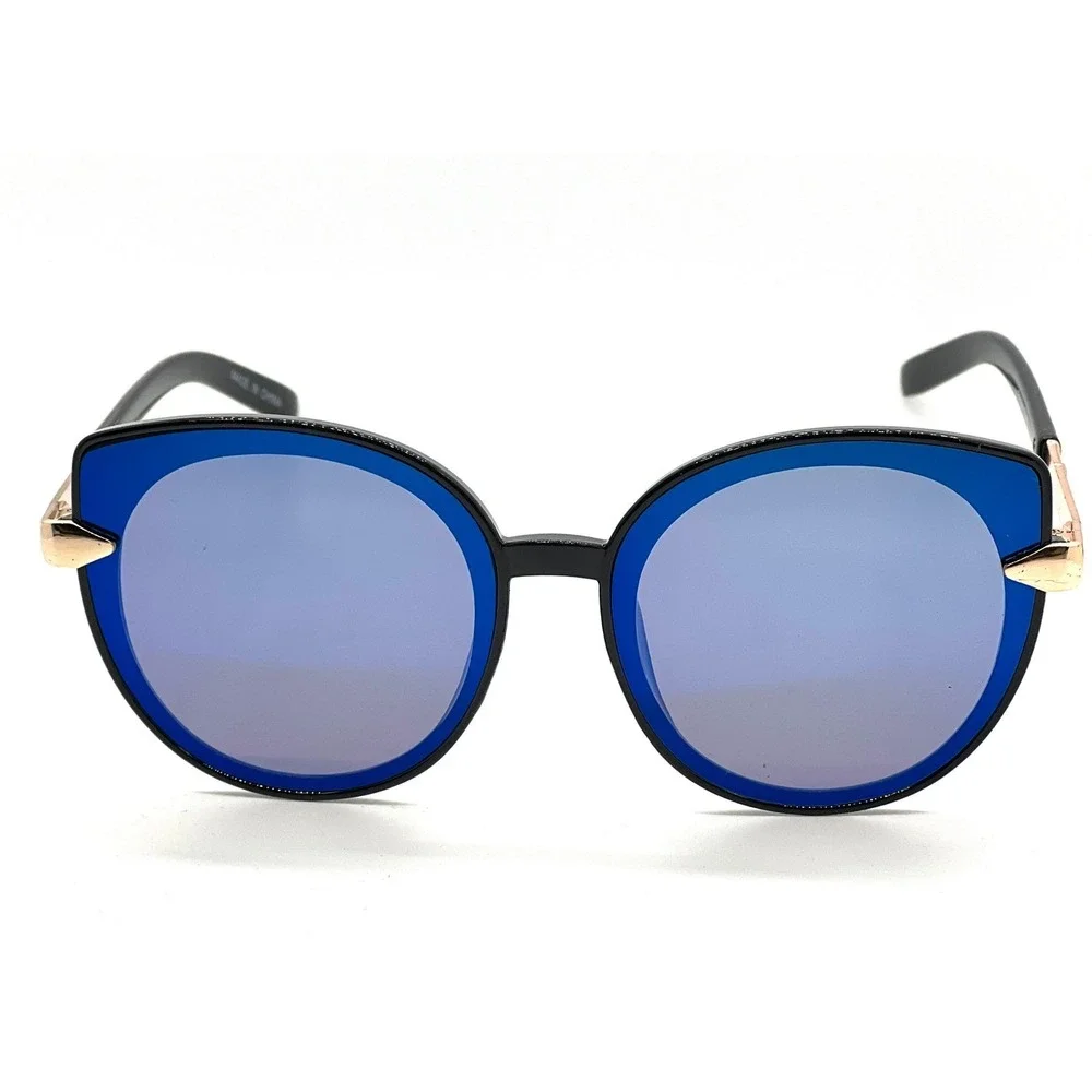 Women Sunglasses Blue Mirrored Lens Gold Accent Fashion Shades Trendy Lentes New